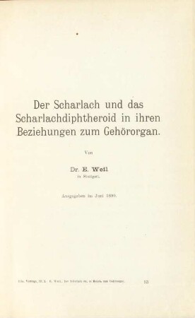 Der Scharlach und das Scharlachdiphtheroid in ihren Beziehungen zum Gehörorgan