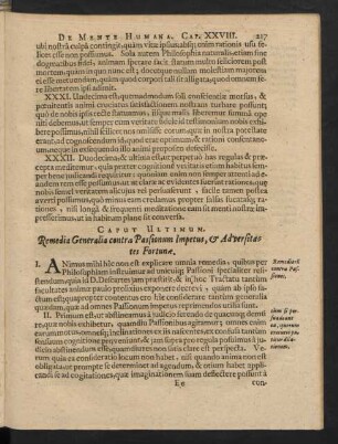 Caput Ultimum. Remedia Generalia contra Passionum Impetus, & Adversitates Fortunae.