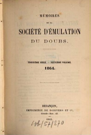 Mémoires de la Société d'Emulation du Doubs. 9. 1864