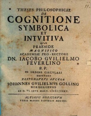 Theses phiilos. de cognitione symbolica et intuitiva