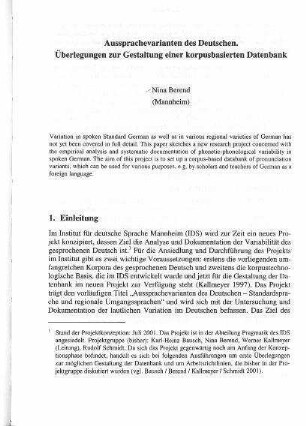 Aussprachevarianten des Deutschen : Überlegungen zur Gestaltung einer korpusbasierten Datenbank