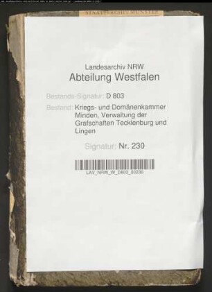 Frohndienstgelderregister von sämtlichen Vogteien der Grafschaft Tecklenburg