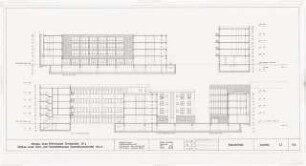 Engelhardt Hof, Berlin: Bauantrag: Schnitte, Ansichten von Osten Bauteil E, von Westen Bauteil A (Bestand), B (Bestand) und G 1:100
