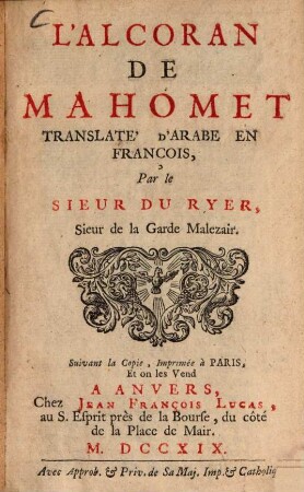 L ' Alcoran de Mahomet