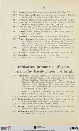 Architektur, Ornamente, Wappen, Heraldische Darstellungen u. dergl. (Nr. 2324-2384)