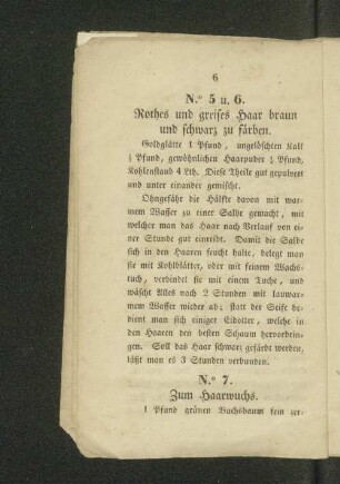 N.o 5 u. 6. Rothes und greises Haar braun und schwarz zu färben.