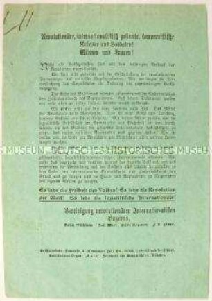 Flugblatt mit dem Aufruf zur Radikalisierung der Revolution