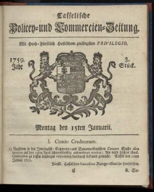 3. Stueck, Montag den 15ten Januarii 1759