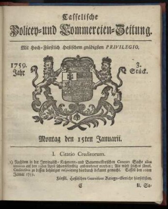3. Stueck, Montag den 15ten Januarii 1759