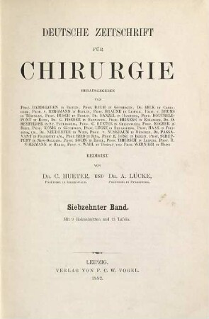 Deutsche Zeitschrift für Chirurgie. 17. 1882