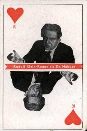 Reklame-Spielkarte. Uco-Film der Decla Bioscop. Rudolf Klein-Rogge als Dr. Mabuse.