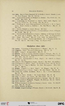 Medaillen ohne Jahr (Nr. 1952-2117)