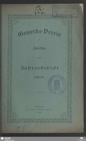 1892/93(1894): Jahresbericht des Gewerbevereins zu Zwickau