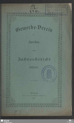 1892/93(1894): Jahresbericht des Gewerbevereins zu Zwickau