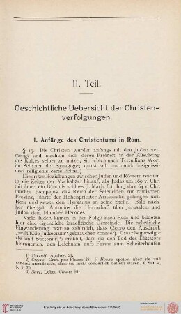 II. Teil: Geschichtliche Uebersicht der Christenverfolgungen
