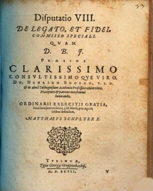 Classis II. disp. VIII. de legato, et fideicommisso speciali