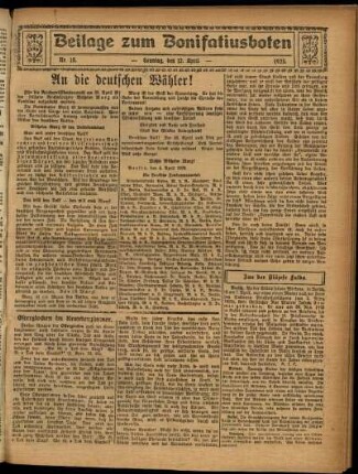 Zweite Ausgabe vom Sonntag, den 12. April 1925.