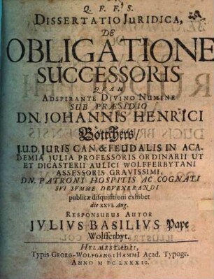 Diss. iur. de obligatione successoris