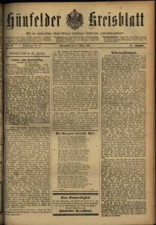 Erste Ausgabe vom Samstag, den 09. März 1918.