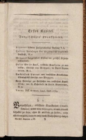 Erstes Kapitel. Vorgeschützte Krankheiten.