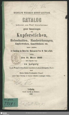 1862, 31.März: Rudolph Weigel's Kunst-Auction