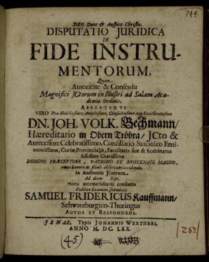 Disputatio Iuridica De Fide Instrumentorum