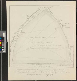 Grundriß des abseiten Löblicher-Kämmerei an die Brüderschaft der Knochenhauer im neuen Schrangen verpachteten Heiligengeist-Feldes, belegen in der Vorstadt St. Pauli ; extrahiert aus dem, dem Kämmerei-Kontracte angehefteten Grundriße vom 10. April 1839