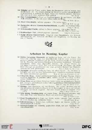 Arbeiten in Messing, Kupfer (Nr. 513-526)
