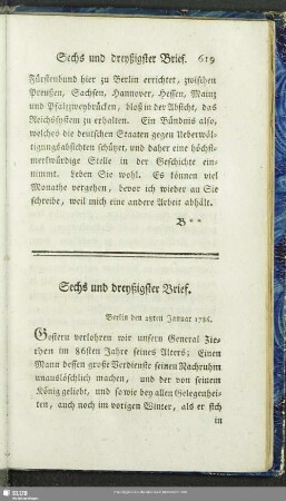 Sechs und dreyßigster Brief. Berlin den 28ten Januar 1786