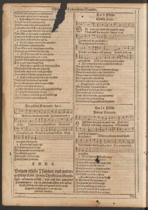 Volgen etliche Psalmen und andere geistliche lieder/ so von Christlichen Gottseligen männern gestellt/ und auß den gemeinen Psalmbüchlein ... außgezogen/ und mit angehenckt worden.