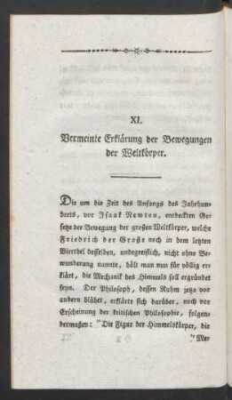 XI. Vermeinte Erklärung der Bewegungen der Weltkörper