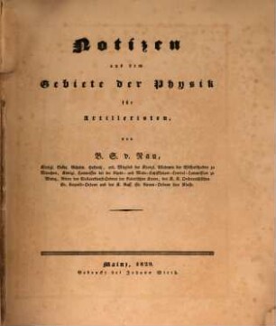 Notizen aus dem Gebiete der Physik für Artilleristen
