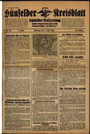 Erste Ausgabe vom Montag, den 01. Juli 1940.