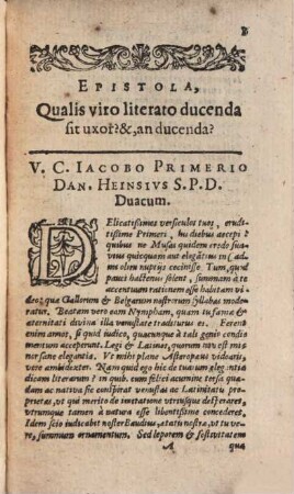 Dissertatio epistolica: an viro literato ducenda sit uxor