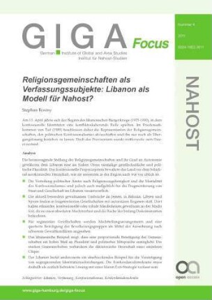 Religionsgemeinschaften als Verfassungssubjekte : Libanon als Modell für Nahost?