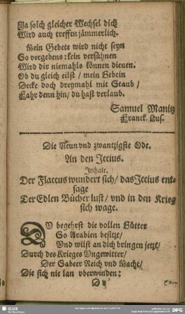 Die Neun und zwantzigste Ode. An Iccius