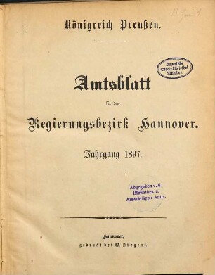 Amtsblatt für den Regierungsbezirk Hannover. 1897
