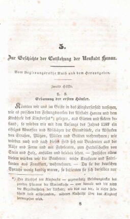 5. Zur Geschichte der Entstehung der Neustadt Hanau. Zweite Hälfte.