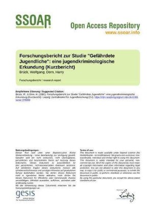 Forschungsbericht zur Studie "Gefährdete Jugendliche": eine jugendkriminologische Erkundung (Kurzbericht)
