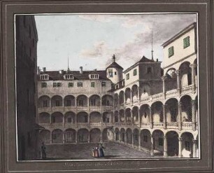 'Das Innere des Alten Schlosses in Stuttgart - C. Martens f(ecit)'; aquarellierte Lithographie