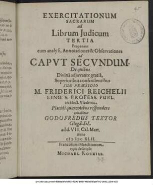Exercitationum Sacrarum ad Librum Iudicum Tertia Proponens cum analysi, Annotationes & Observationes ad Caput Secundum