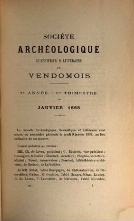 Bulletin de la Société Archéologique, Scientifique & Littéraire du Vendômois. 7. 1868