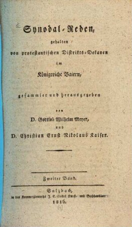 Synodal-Reden gehalten von protestantischen Distrikts-Dekanen im Königreich Baiern, 2