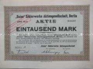 Aktie der "Union" Zählerwerk Aktiengesellschaft, Berlin