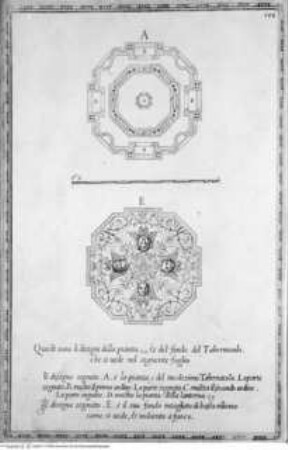 Della trasportatione dell'obelisco Vaticano et delle fabriche di Nostro Signore Papa Sisto V. / fatte dal Cavallier Domenico Fontana. Libro Primo, Folio 106: Ziborium aus der Cappella Sistina in Santa Maria Maggiore, Detail: Grundriss und Basis