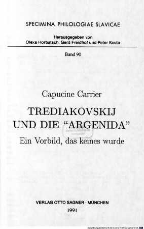 Trediakovskij und die "Argenida" : ein Vorbild, das keines wurde