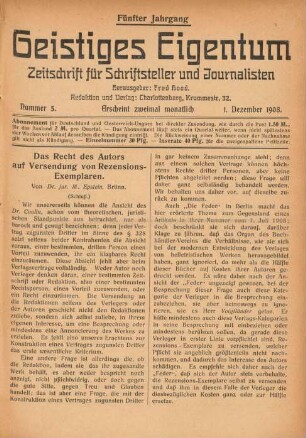 Nummer 5 (1. Dezember 1908)