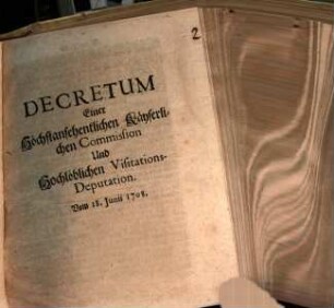 Decretum Einer Höchstansehentlichen Käyserlichen Commission Und Hochlöblichen Visitations-Deputation : Vom 18. Junii 1708.