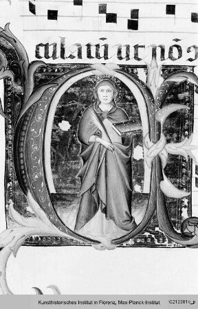Antiphonar zu Dante Alighieri : Textseite mit historisierter Initiale C: Heilige Cäcilie