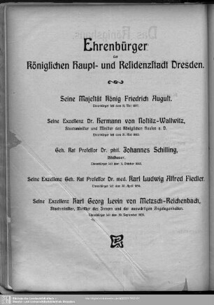 Ehrenbürger der Königlichen Haupt- und Residenzstadt Dresden.